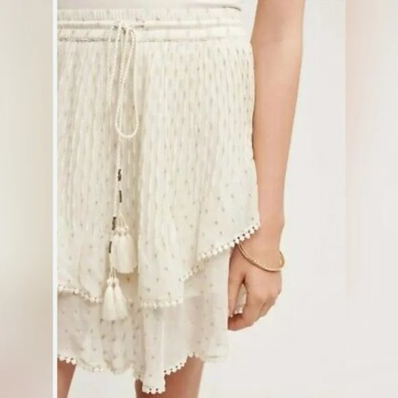 NWT Anthropologie TRYB Primrose Tiered Skirt Ivory Metallic Dot Large - Picture 4 of 5